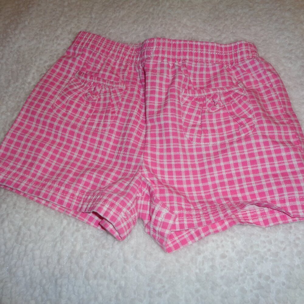 Faded Glory Baby Girls Pink and White Checkered Cotton Shorts Size 18 M
